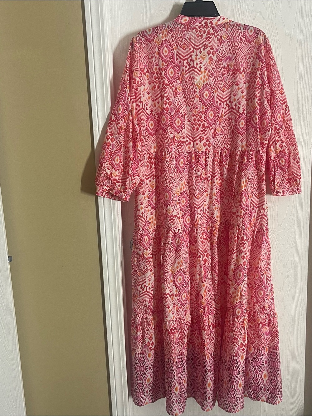 Zara Womens Pink Orange Ikat Print Tiered maxi Dress 9878/094/046 Large NWT - Picture 3 of 11